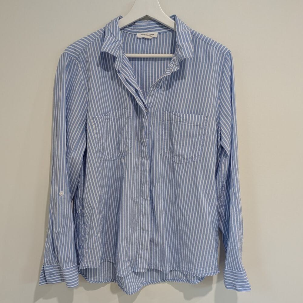Beachlunch Lounge Blue and White Stripe Button Down (L) Coastal Beachy Preppy